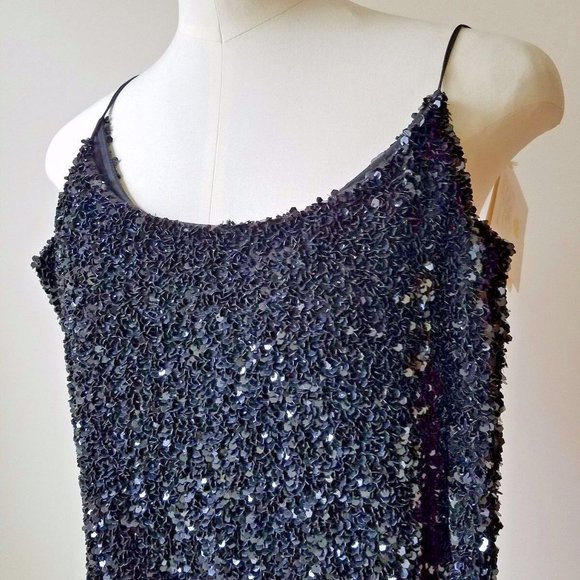 BADGLEY MISCHKA woman's black Sequined sleeveless camisole chiffon lining